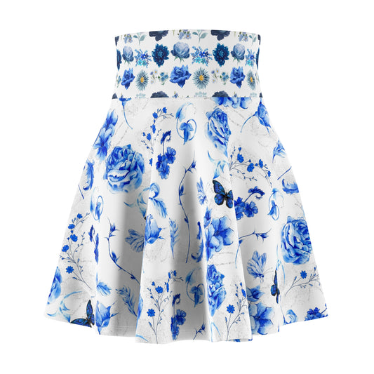 Blue Floral Women's Skater Skirt (AOP)