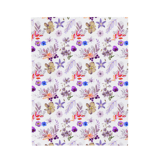 Purple Flower Pattern - Velveteen Plush Blanket