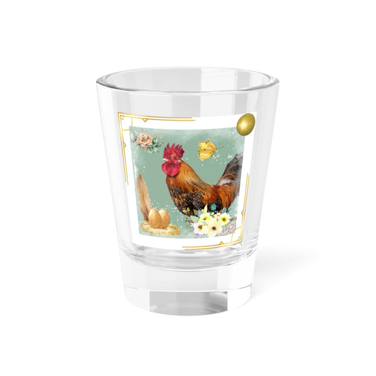 Vintage Scrapbook Rooster Golden8 Shot Glass, 1.5oz