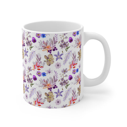 Purple Floral Pattern Mug 11oz