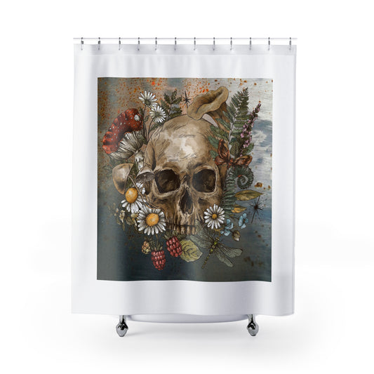 Mushroom and Skulls - Shower Curtains