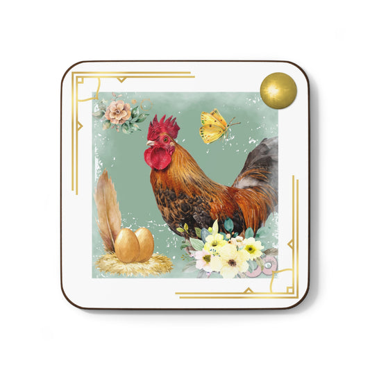 Rooster Guarding Nest Hardboard Back Coaster