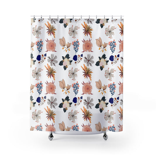 Coral Pastel Pink Floral - Shower Curtains