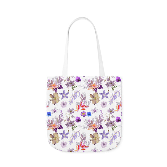 Purple Floral Canvas Tote Bag, 3 sizes/ 5-Color Straps