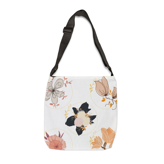 Gold Circled Flowers Adjustable Tote Bag (AOP)