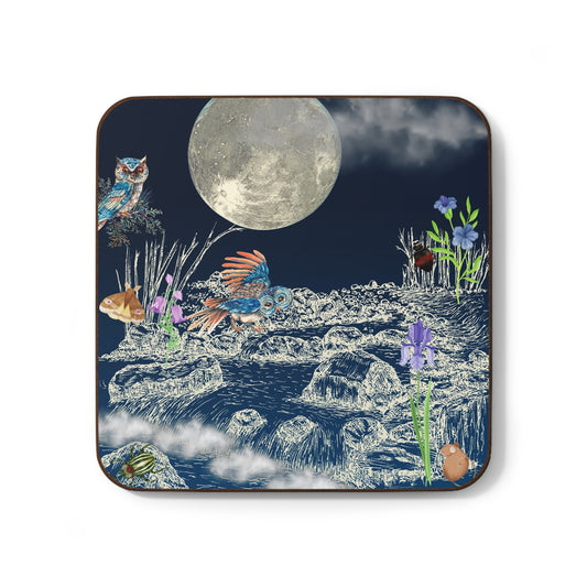 Owls at Night Hardboard Back Coaster