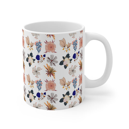 Pastel Pink and Blue Flower Mug 11oz