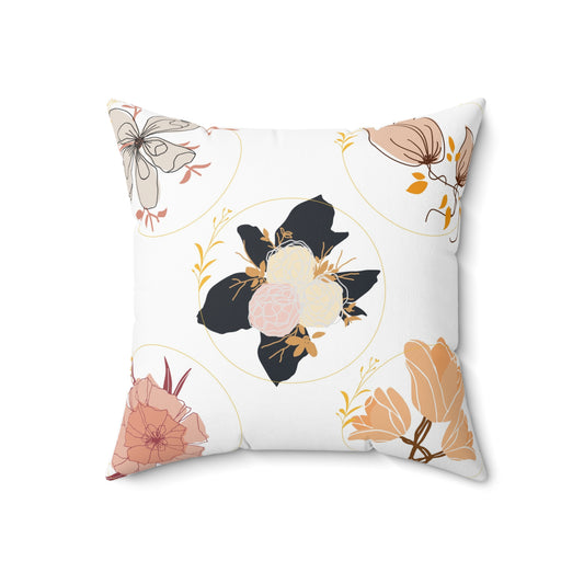 Gold Circled Flowers Spun Polyester Square Pillow