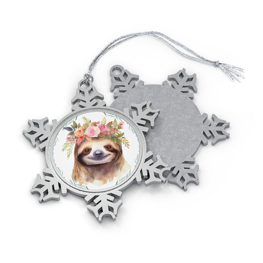 Pretty Sloth - Pewter Snowflake Ornament