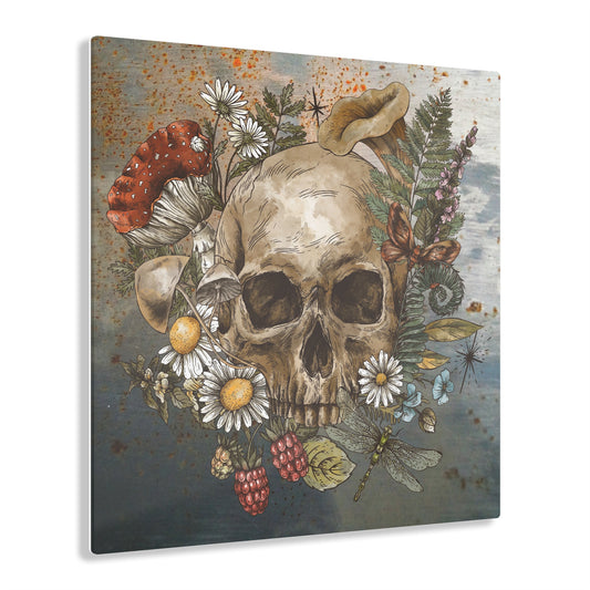 Skeleton and Mushrooms Acrylic Prints