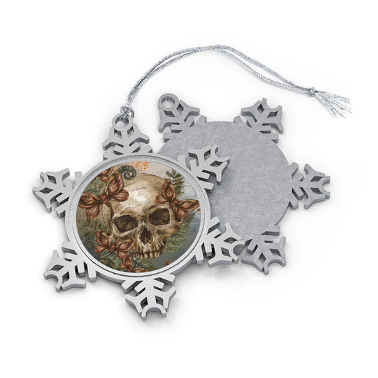 Skull and Butterflies - Pewter Snowflake Ornament