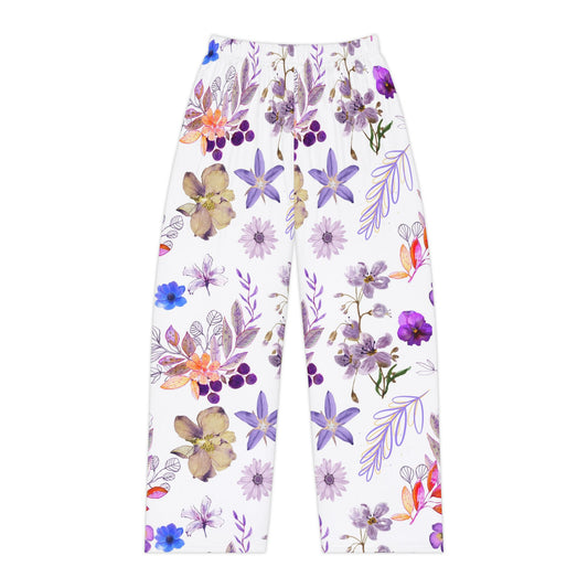 Purple Floral Women's Pajama Pants (AOP)- Elastic