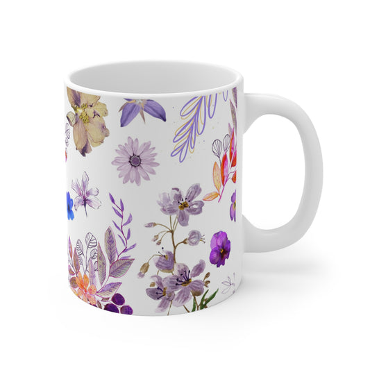 Large Purple Floral Pattern Mug 11oz