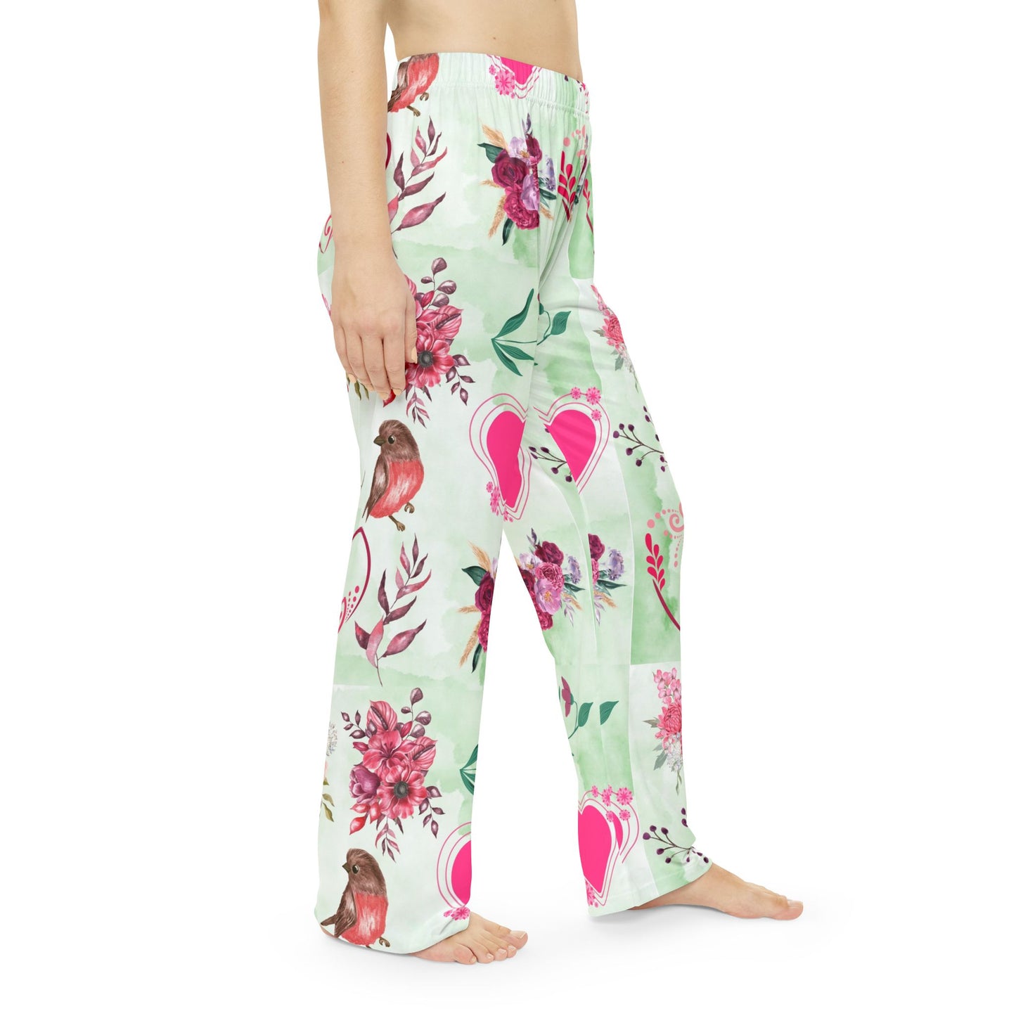 Love Bird Women's Pajama Pants (AOP)- Elastic