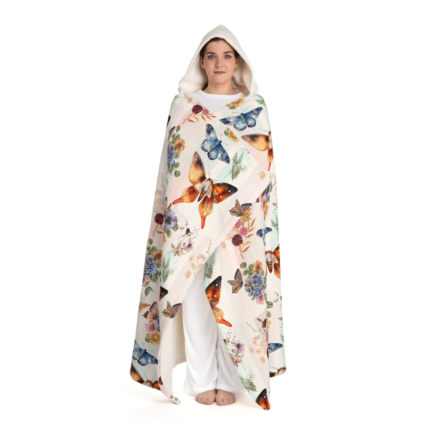 Butterfly Hooded Sherpa Fleece Blanket