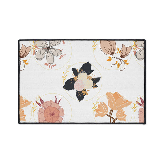 Gold Circling Flowers Heavy Duty Floor Mat