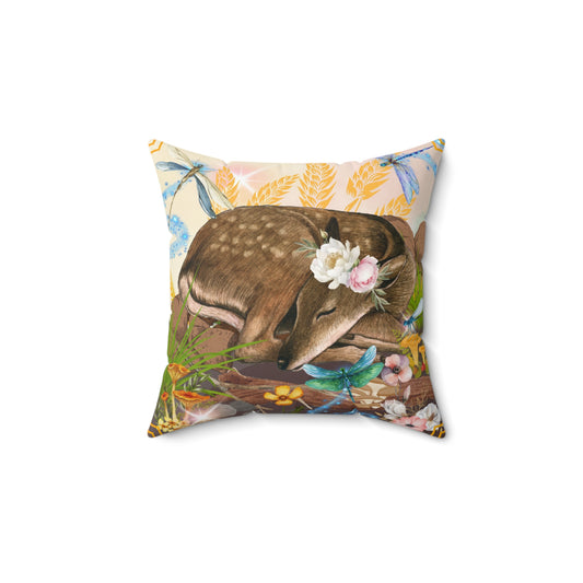 Sleeping Deer - Spun Polyester Square Pillow