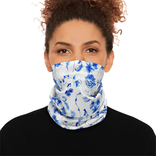 Blue Flowers Winter Neck Gaiter With Drawstring