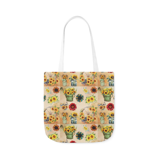 Sunflower Canvas Tote Bag, 3 sizes/5-Color Straps