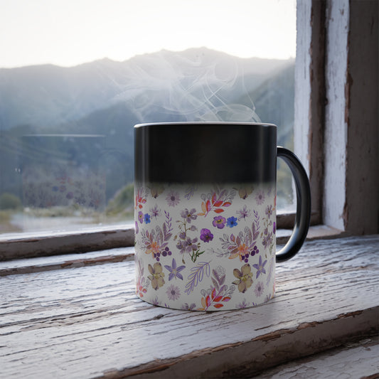 Purple Floral Pattern - Color Morphing Mug, 11oz