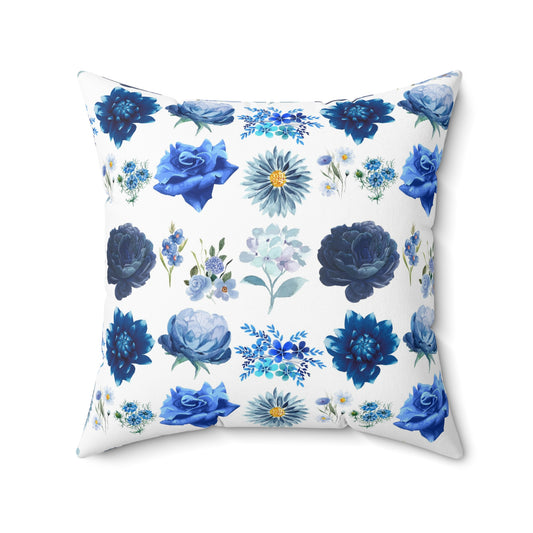 Blue Flowers Spun Polyester Square Pillow