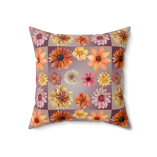 Orange Flower Spun Polyester Square Pillow