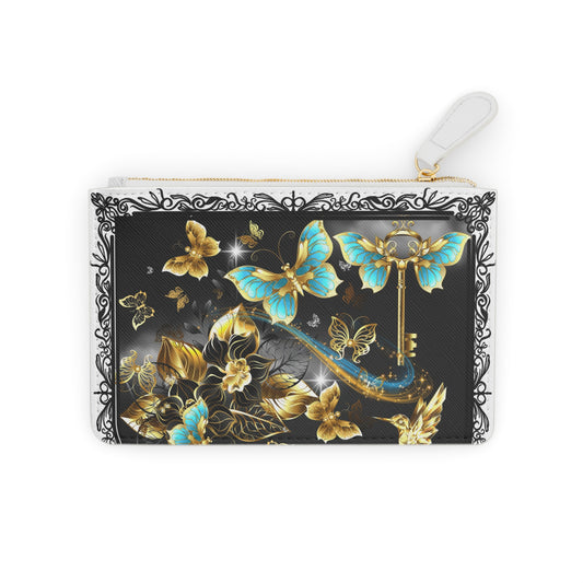 Mini Clutch Bag- Magic In Black Butterflies and Humming Bird