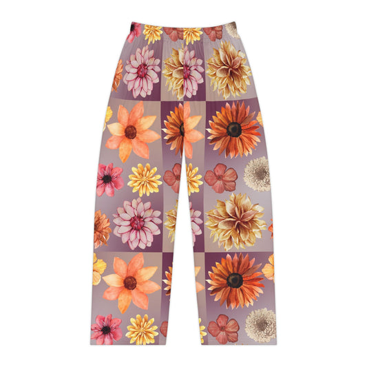 Orange Flower Women's Pajama Pants (AOP)- Elastic