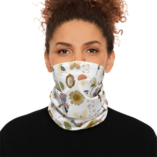 Mushroom and Flowers Winter Neck Gaiter With Drawstring