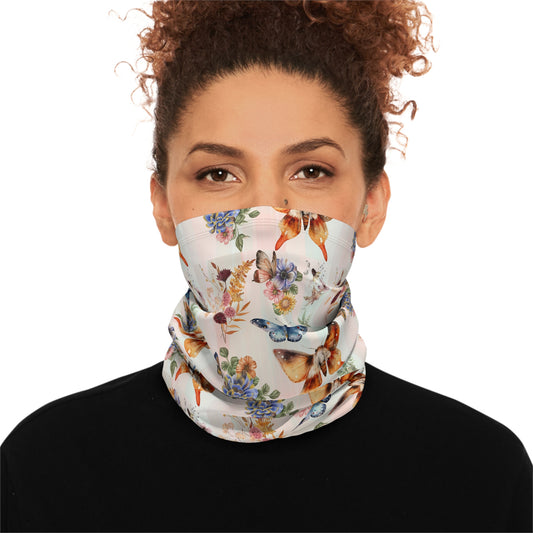 Butterflies and Flowers Pastel Winter Neck Gaiter With Drawstring