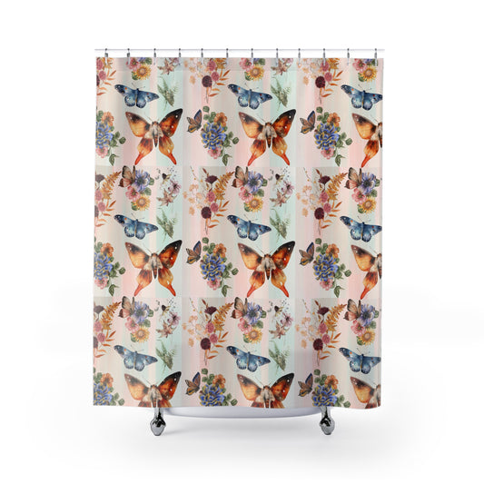 Pink and Blue Butterflies - Shower Curtains