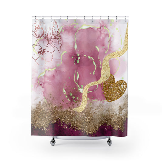 Pink and Gold Glitter Love - Shower Curtains