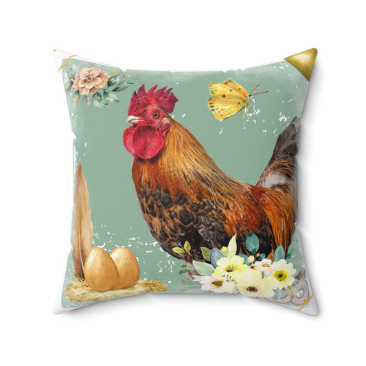 Rooster Guarding the Nest Spun Polyester Square Pillow