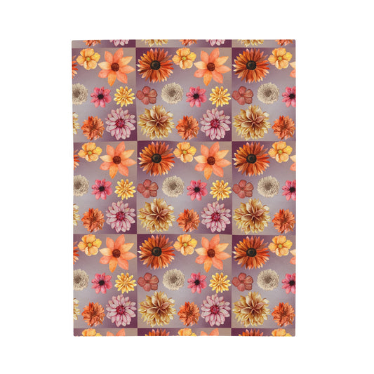 Orange Flowers - Velveteen Plush Blanket