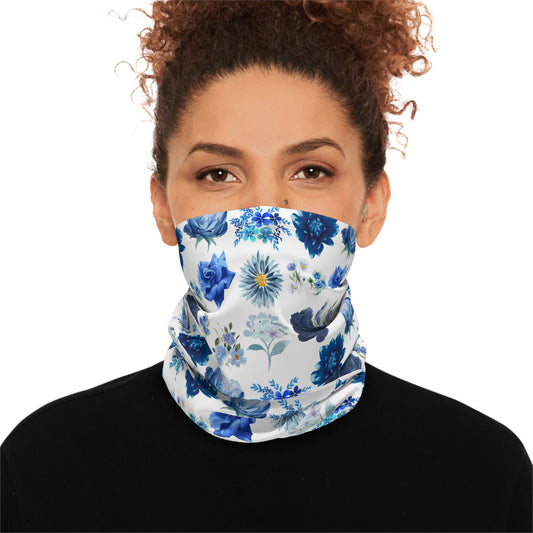 Blue Floral Winter Neck Gaiter With Drawstring