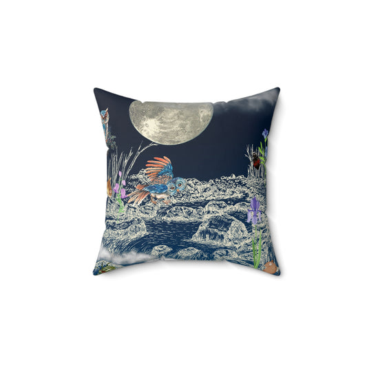 Owls at Night - Spun Polyester Square Pillow