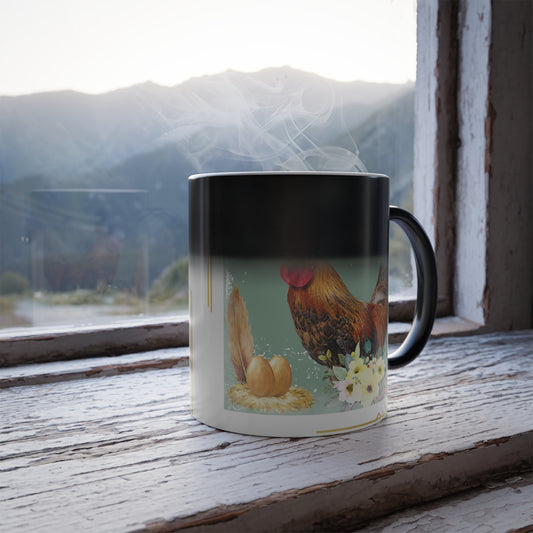 Rooster Guarding Nest - Color Morphing Mug, 11oz